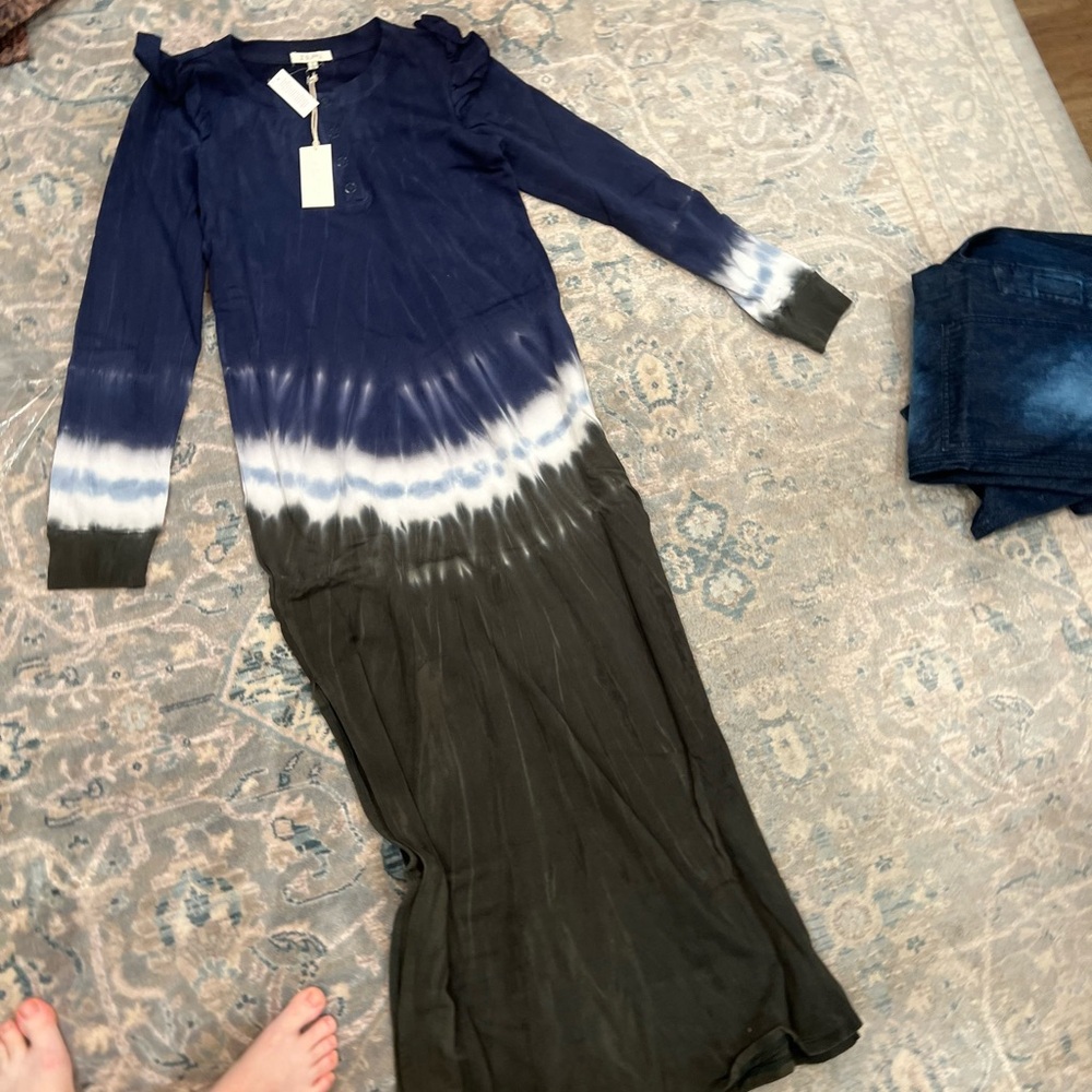 Z Supply Navy Blue tie dye maxi ruffle dress